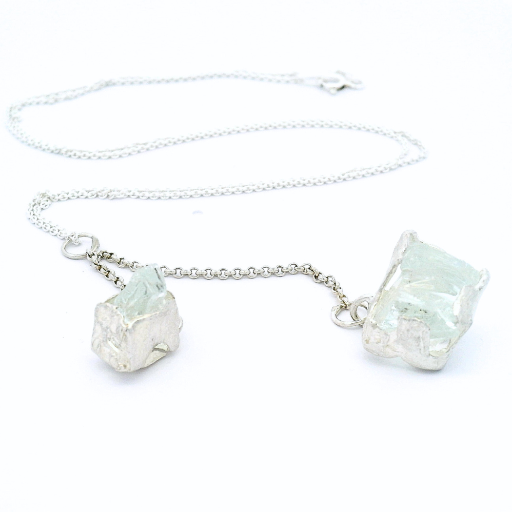 Sterling Silver Bus Stop Glass Double Pendant, view 2