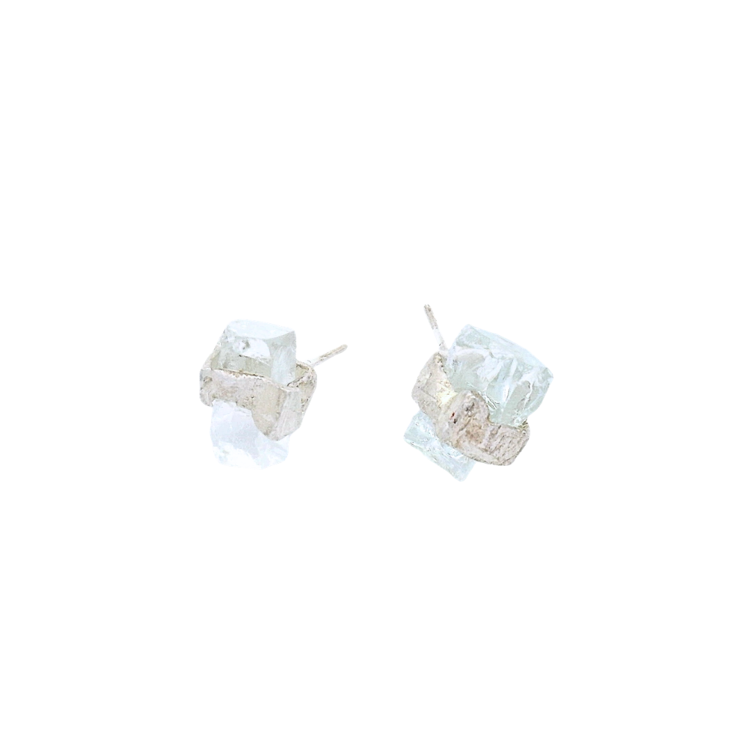 Sterling Silver Bus Stop Glass Stud Earrings in recycled silver and reclaimed glass