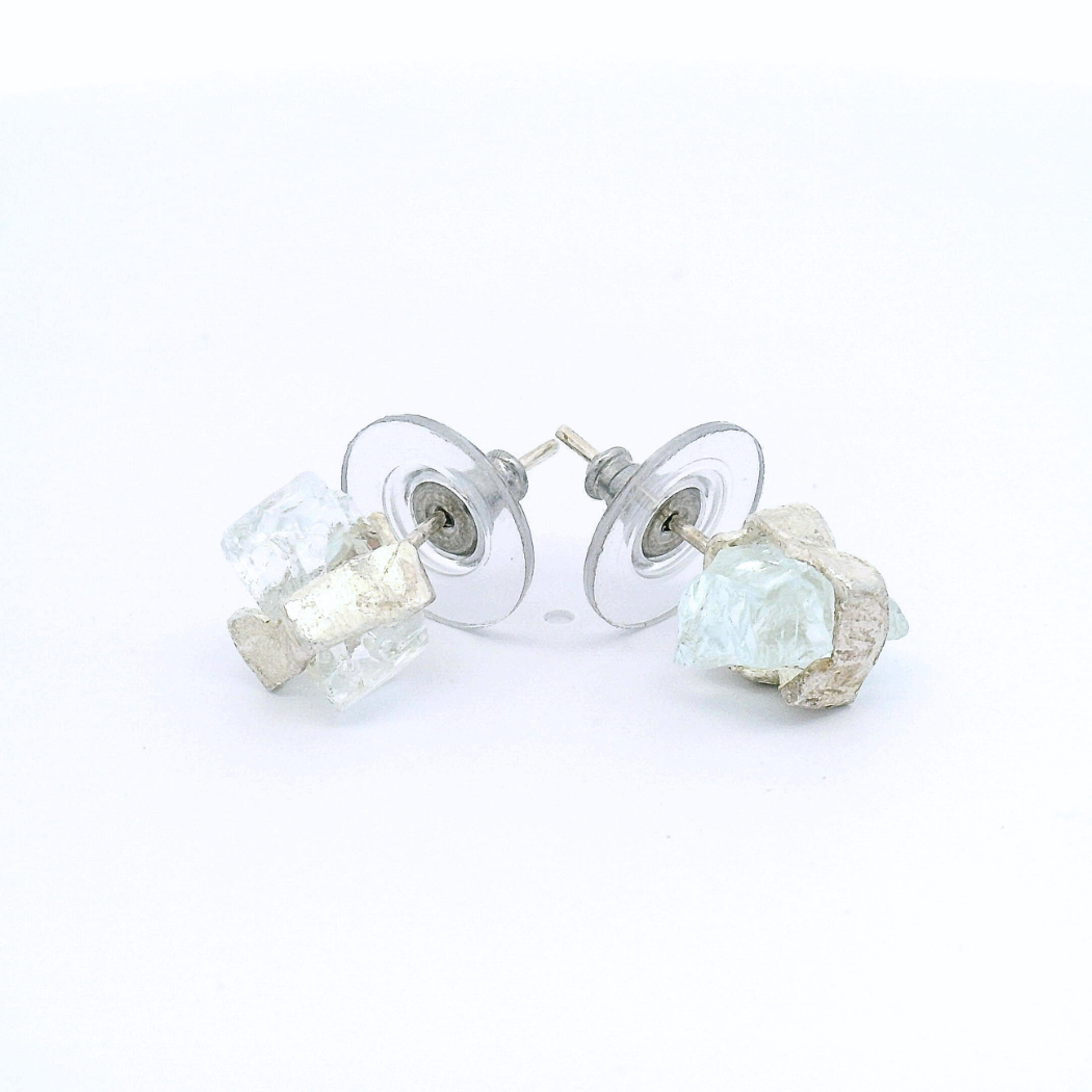 Sterling Silver Bus Stop Glass Stud Earrings, view 2