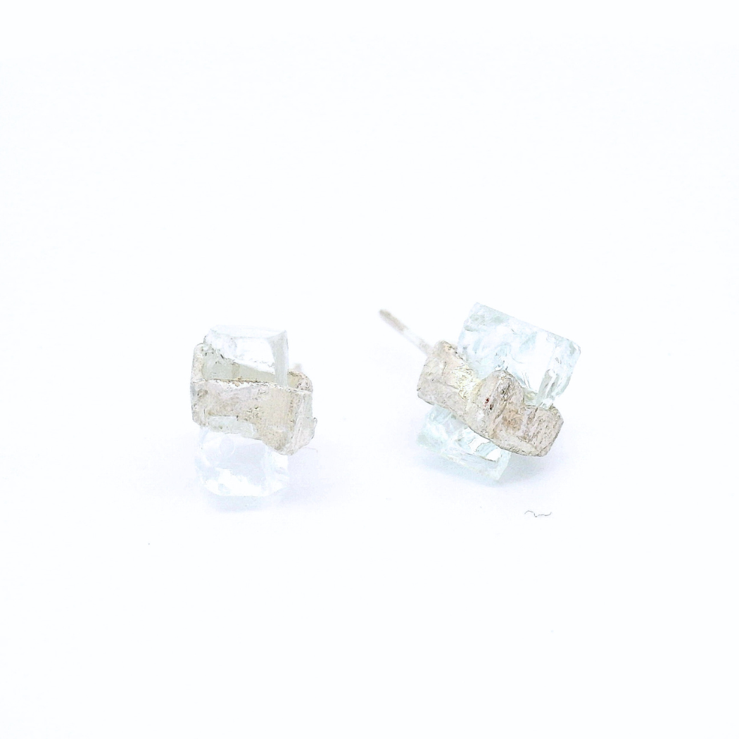 Sterling Silver Bus Stop Glass Stud Earrings, view 4
