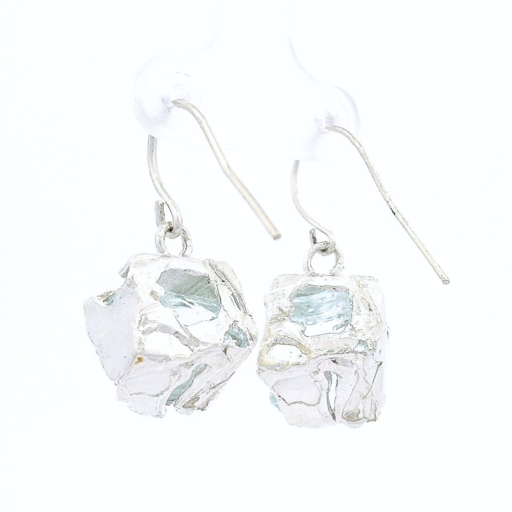 Sterling Silver Bus Stop Glass Earrings, view 4