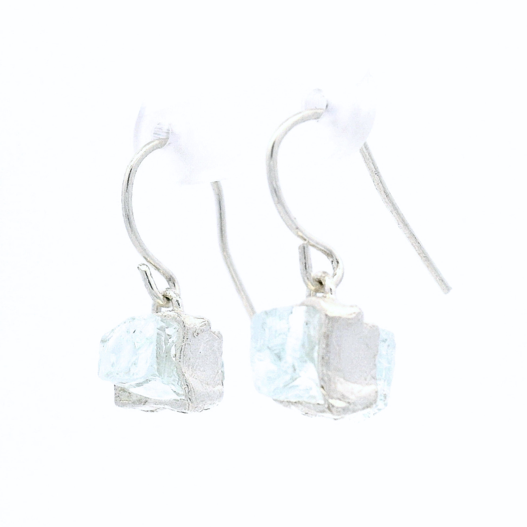 Sterling Silver Short Bus Stop Glass Earrings in recycled silver and reclaimed glass